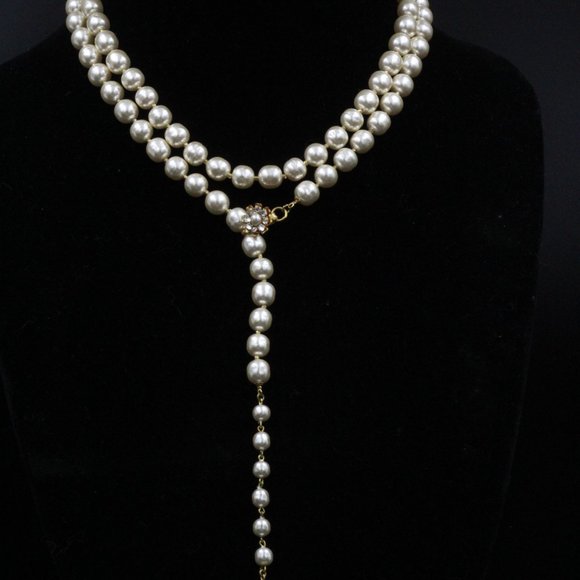 MIRIAM HASKELL COUTURE BAROQUE PEARL RHINESTONES MINT LARIAT NECKLACE - Picture 10 of 14